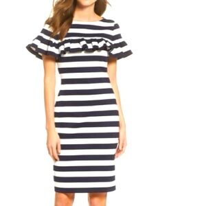 Eliza J Striped Ruffle Retro Cocktail Pinup Couture Dress Size 10 Rockabilly